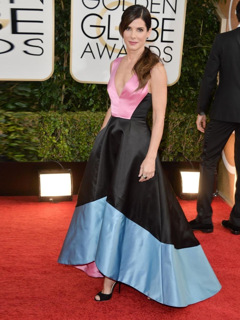&lt;p&gt;Sandra Bullock wears Prabal Gurung and Jimmy Choo &lt;em&gt;Jane&lt;/em&gt; heels to the 71st Annual Golden Globe Awards, 2014.&lt;/p&gt;