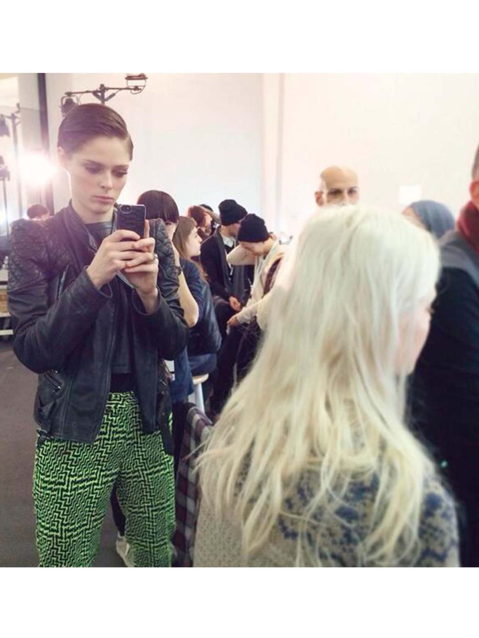 <p><a href="http://www.elleuk.com/star-style/celebrity-style-files/coco-rocha">Coco Rocha</a>(@cocorocha)</p><p>'I'm backstage bright and early at @VictoriaBeckham reporting live for @PatMcGrathReal and @MaxFactorUK. Stay tuned!'</p>