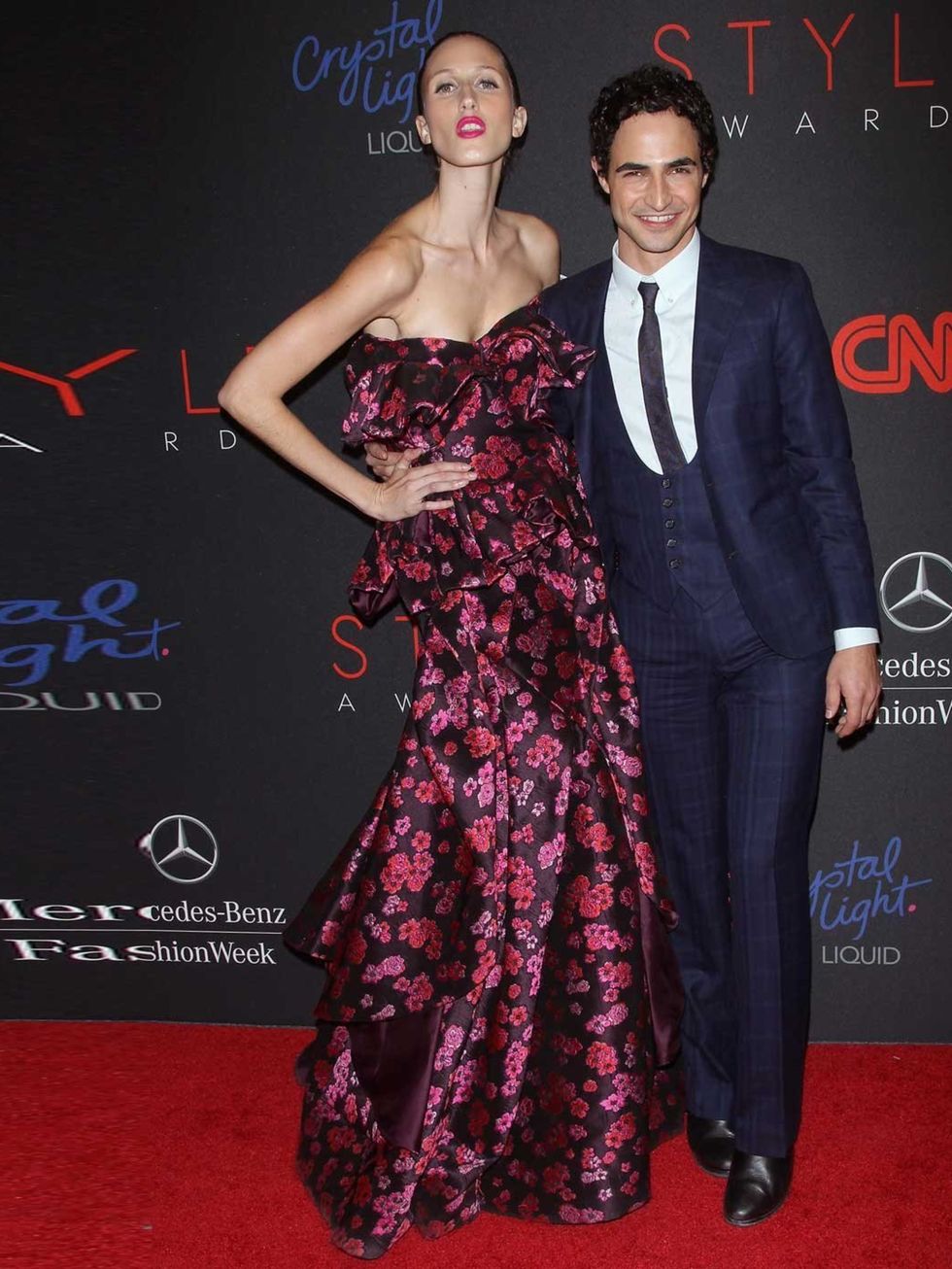 <p>Anna Cleveland and <a href="http://www.elleuk.com/elle-tv/catwalk/zac-posen-autumn-winter-13">Zac Posen</a>, who was named Designer of the Year, attends the 2013 Style Awards at Lincoln Center on 4 September 2013.</p>
