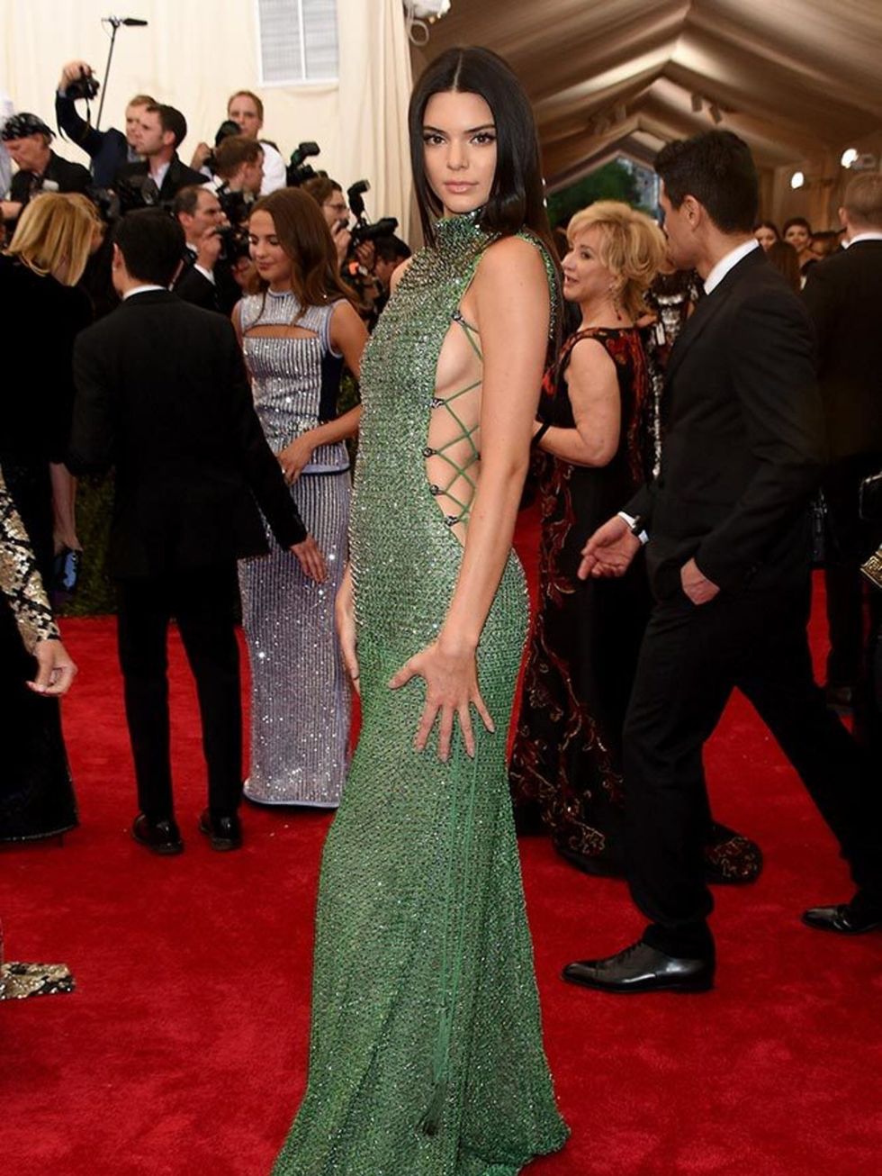 <p>Kendall Jenner wears Calvin Klein Collection to attend the Met Gala, May 2015.</p>