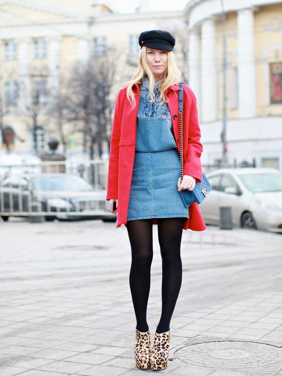 <p>Zhanna RomaBenetton coat, Topshop shirt, Topshop dress, Chanel bag, Topshop boots.  </p>