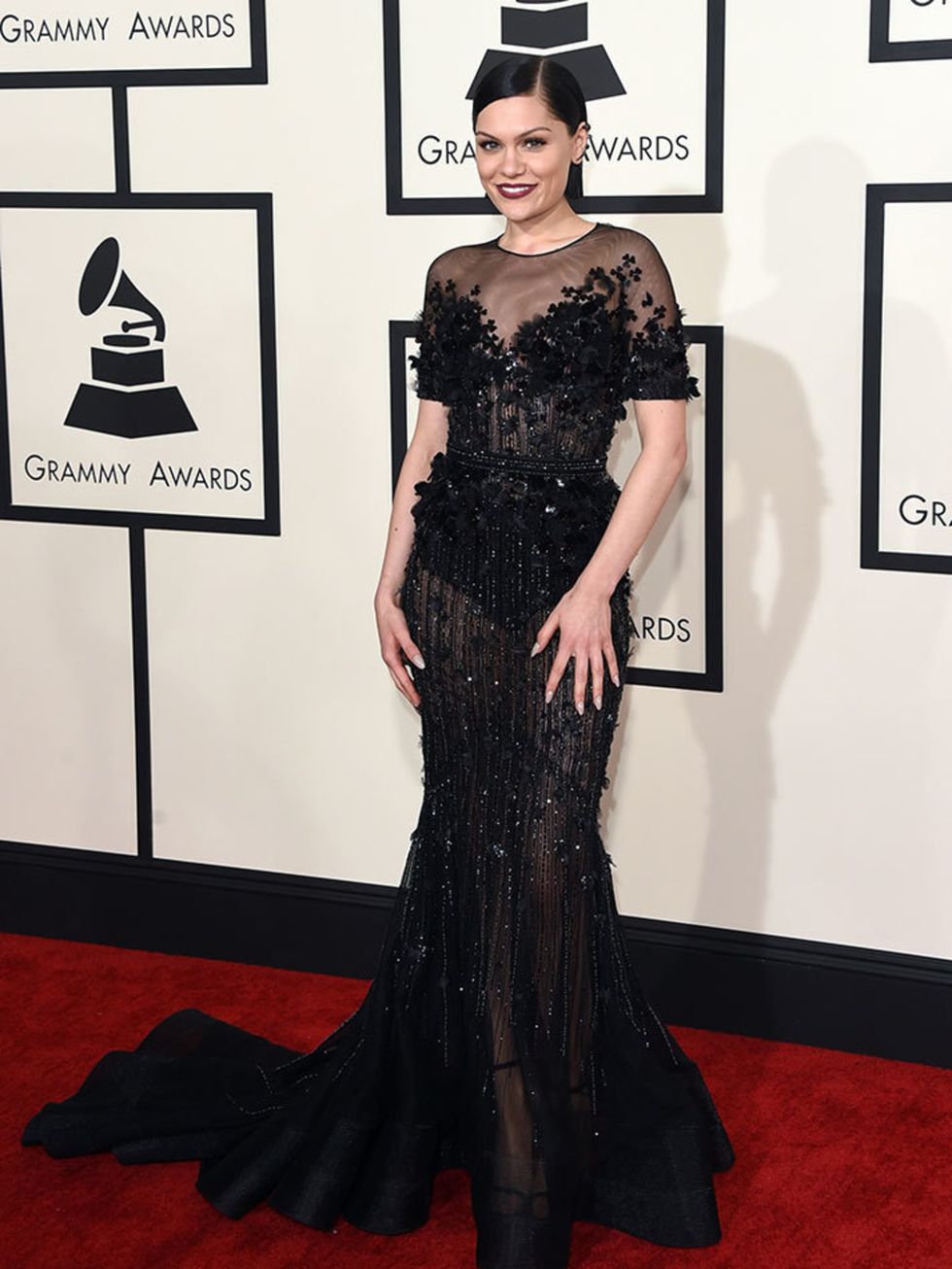 <p>Jessie J, in Ralph & Russo, attends the 57th Annual Grammy Awards in LA.</p>