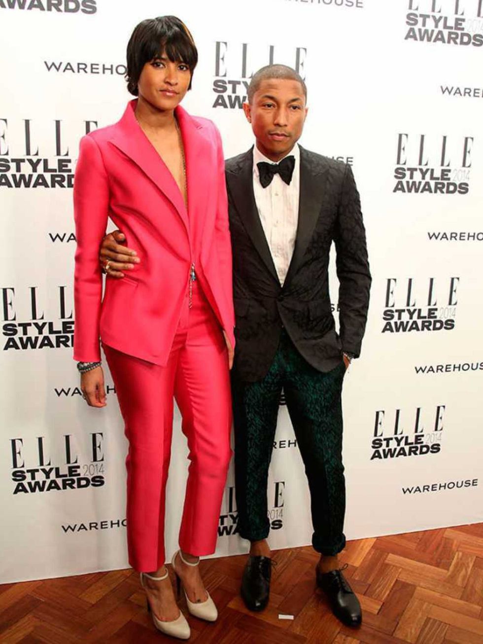 Pharrell Williams, wearing Lanvin, with his wife Helen Lasichanh at the ELLE Style Awards 2014.