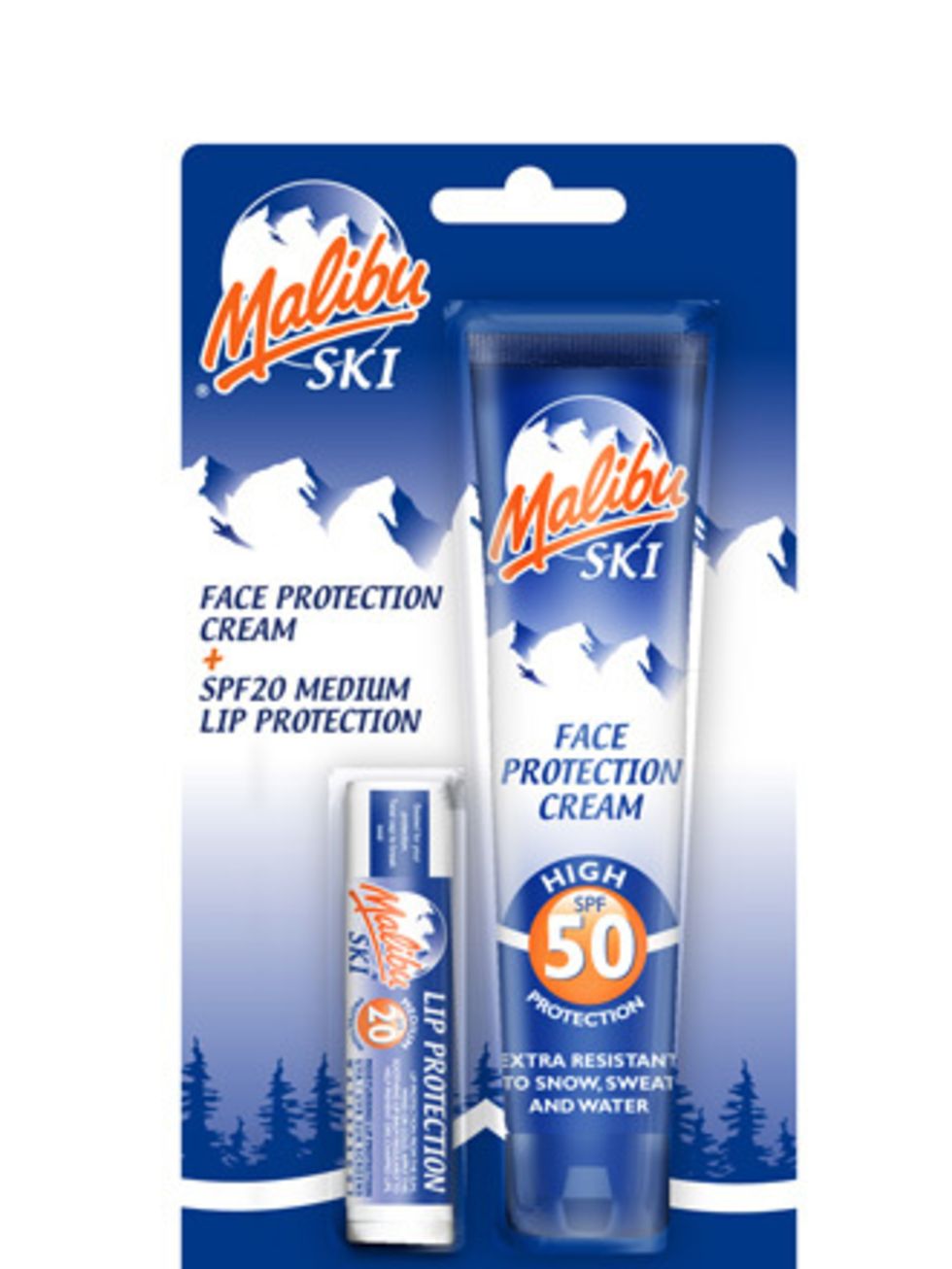 <p>Pop this high factor mini face cream and lip balm in your pocket. It will come in useful if you start to feel the burn mid ski.Face Protection Cream + Lip Protection SPF 50, £3.99 by <a href="http://www.malibusun.com/product.aspx?catid=50">Malibu</a></