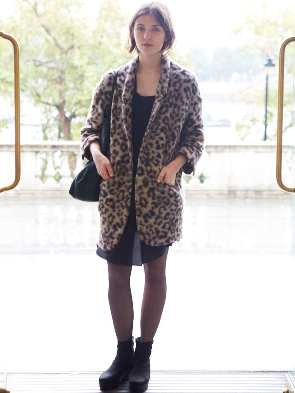 <p>Marta, 19, Student. Zara jacket, Topshop dress, Vagabond shoes, Zara bag.</p>