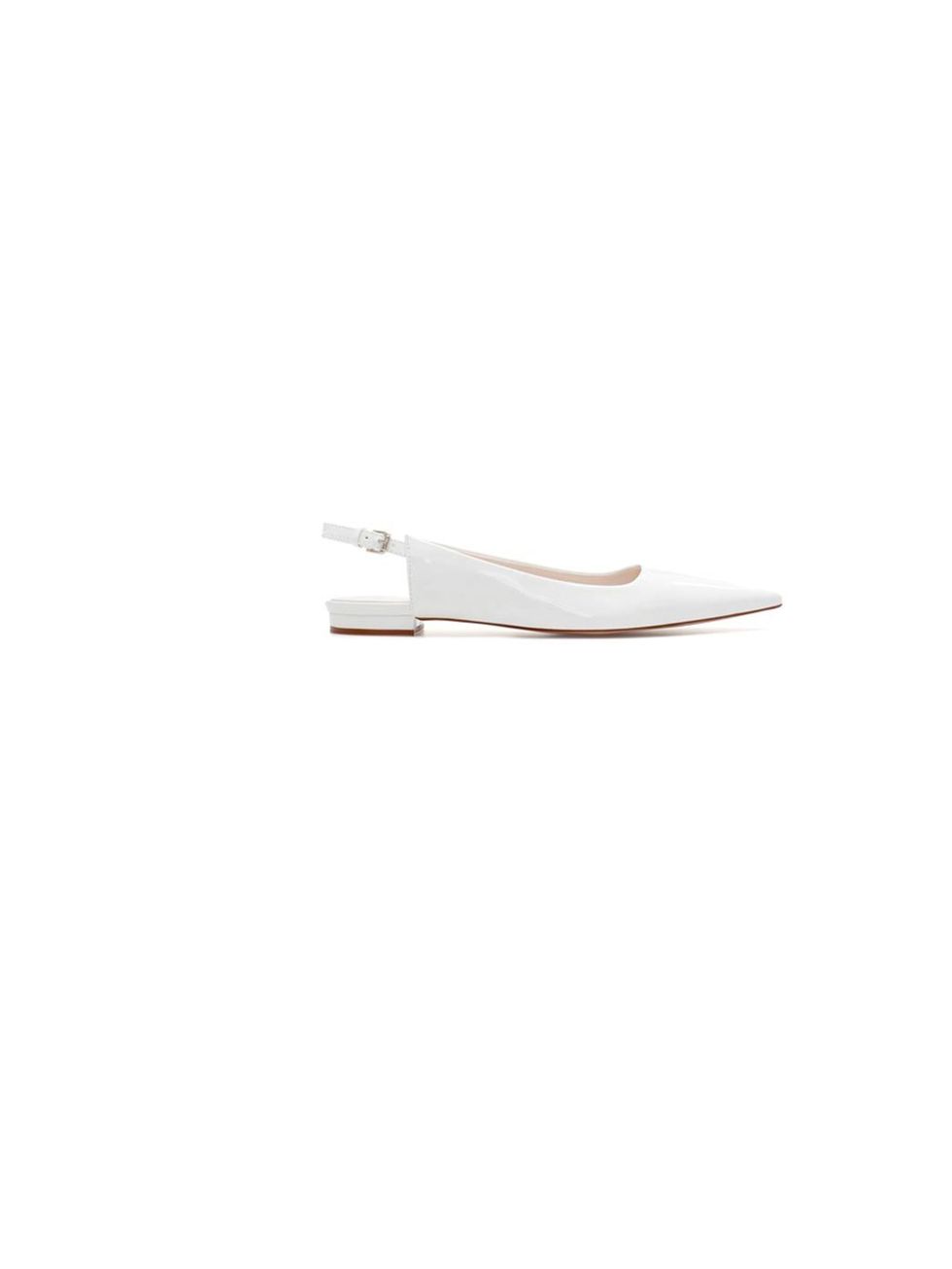 <p>Flats don't have to be boring, see <a href="http://www.zara.com/uk/en/new-collection/woman/shoes/pointed-sling-back-c269191p1296240.html">Zara</a>'s patent white slingbacks for evidence, £39.99</p>