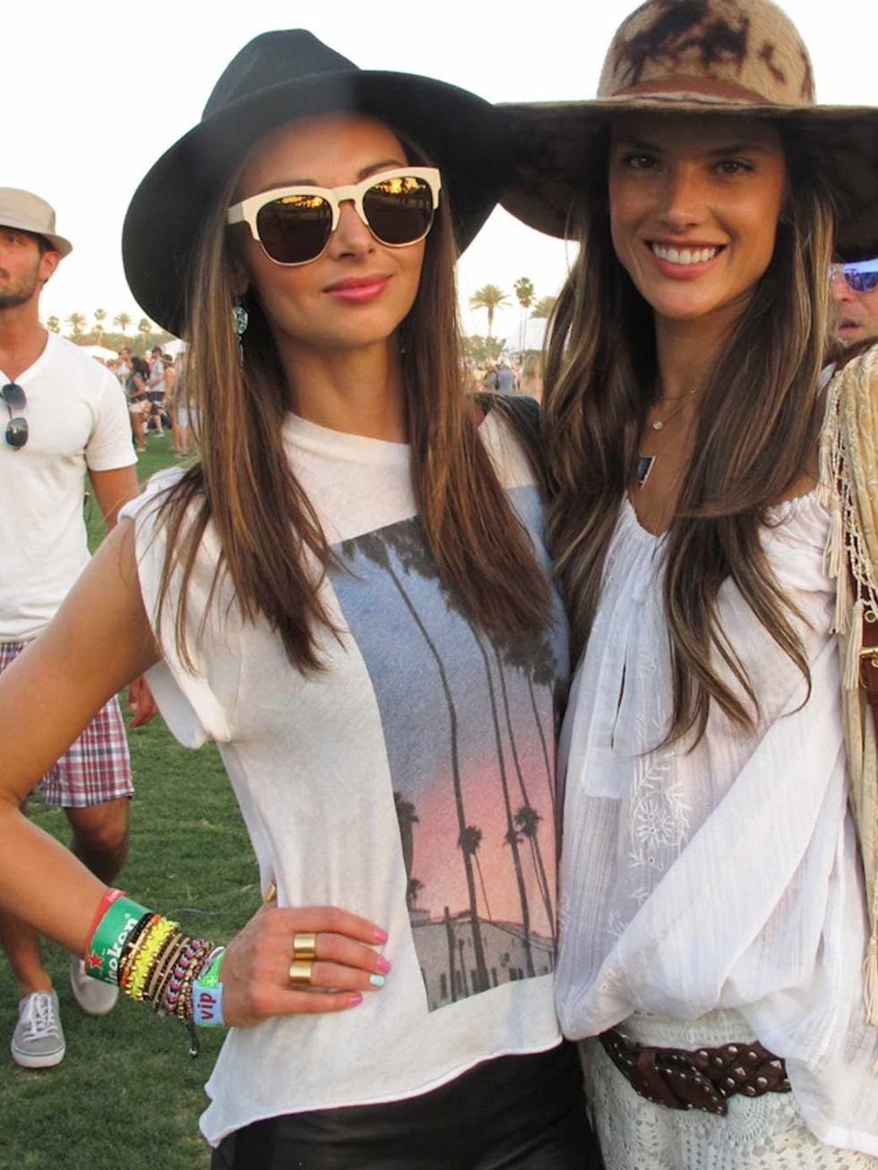 <p>Model <a href="http://www.elleuk.com/star-style/celebrity-style-files/alessandra-ambrosio">Alessandra Ambrosio</a> and friend at Coachella 2013.</p>