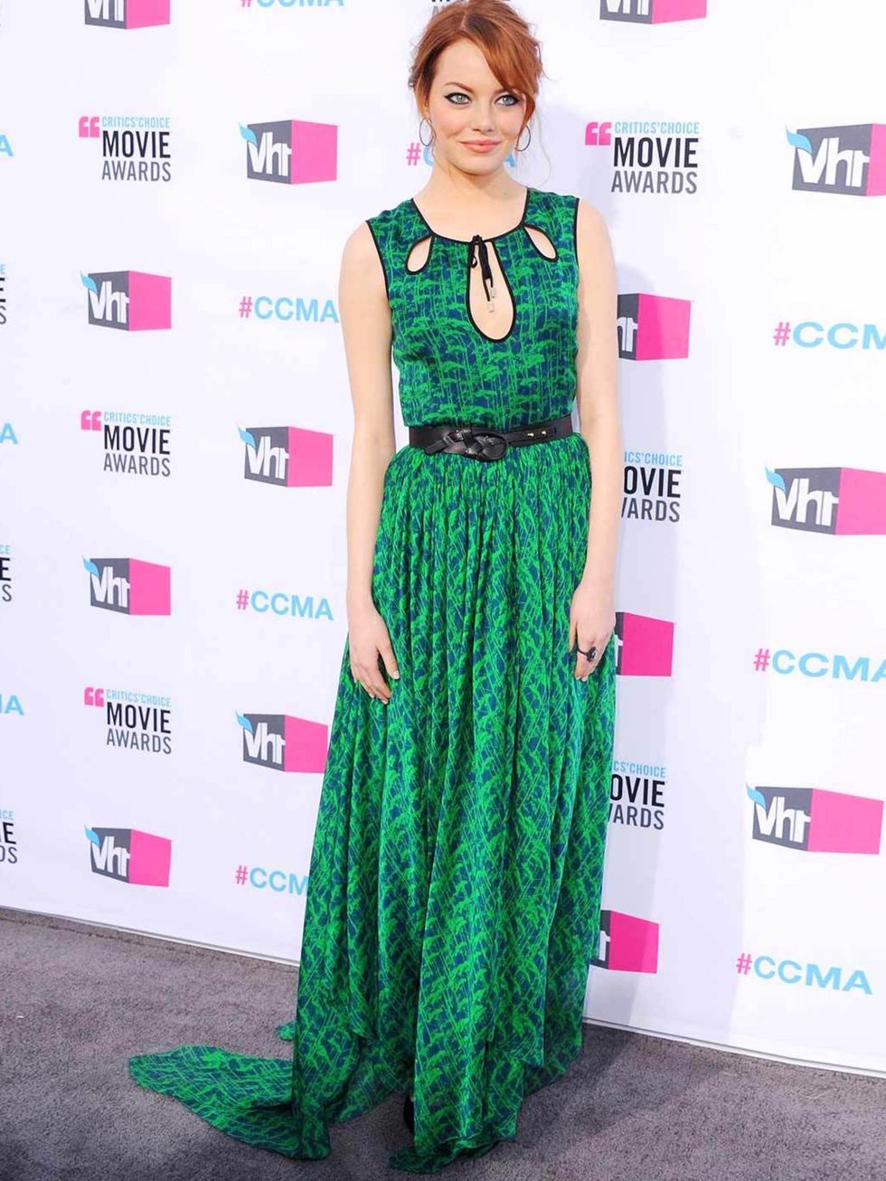 <p>Emma Stone in a green Jason Wu gown.</p>