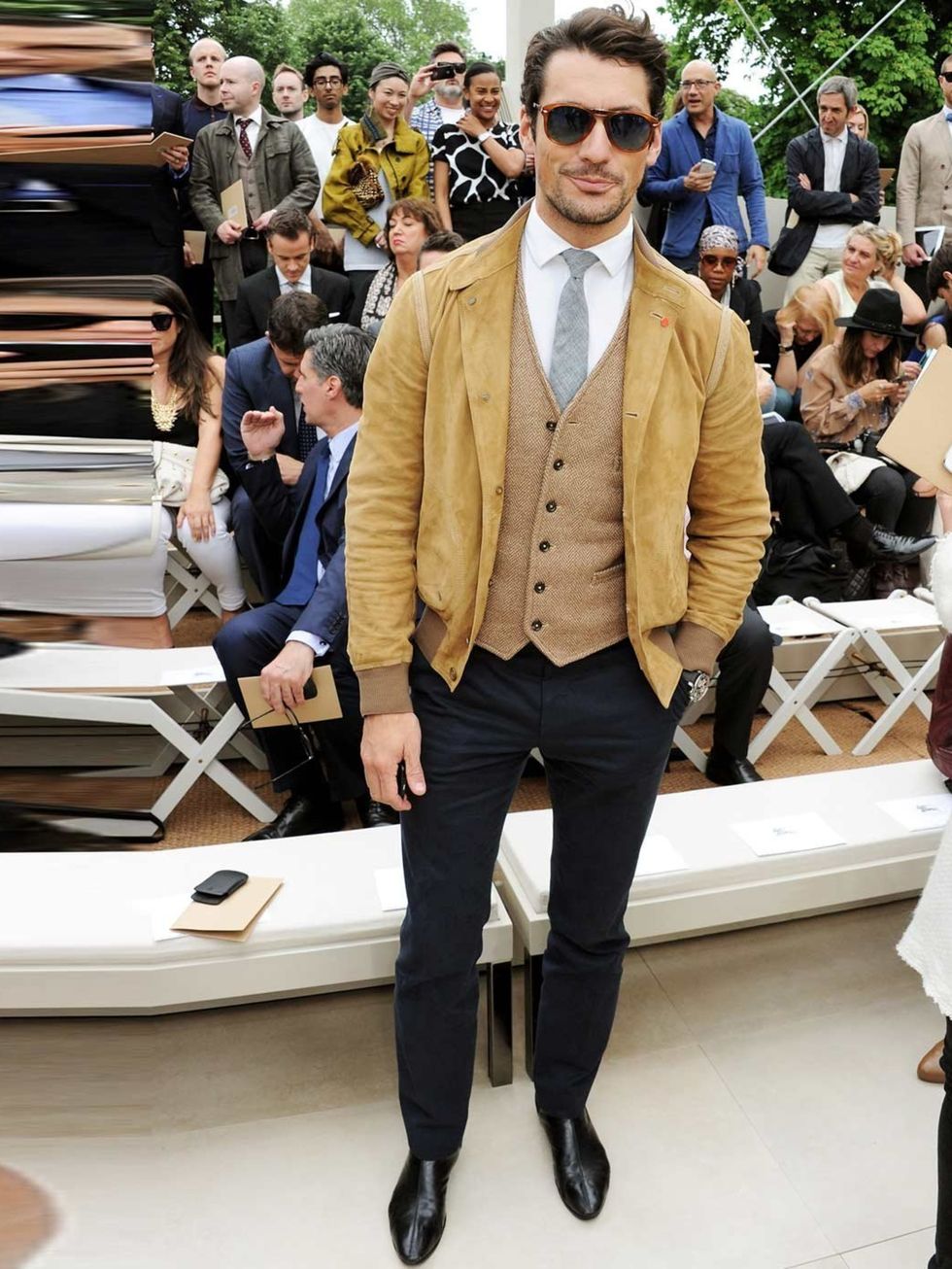 <p>David Gandy looking delightfully debonair in the front row for <a href="http://www.elleuk.com/fashion/news/burberry-brings-the-boys-home">Burberry Prorsum</a>, 18 June 2013. </p>