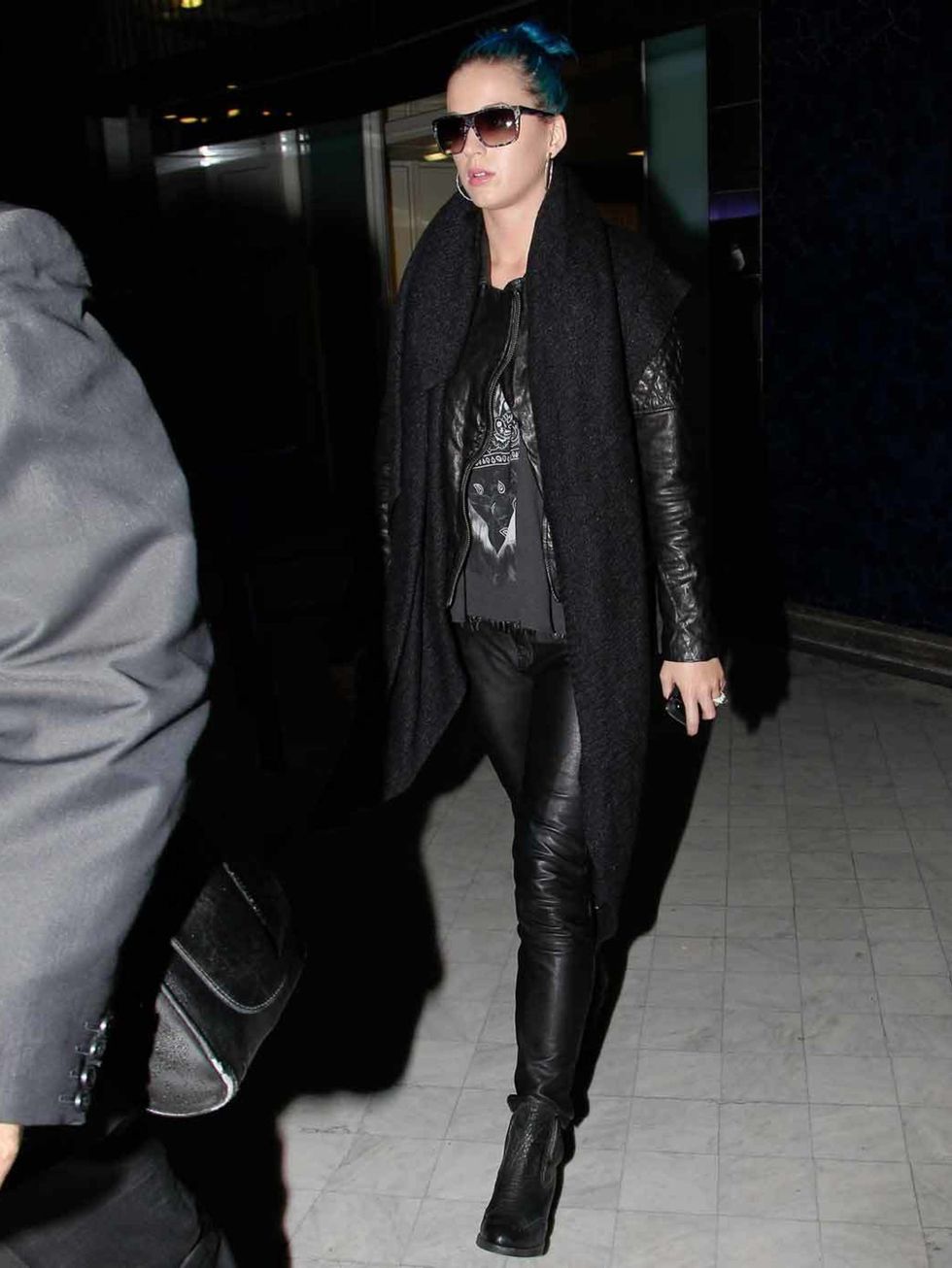 <p><a href="http://www.elleuk.com/star-style/celebrity-style-files/katy-perry">Katy Perry</a> channelling a rock chick look in head-to-toe All Saints</p>