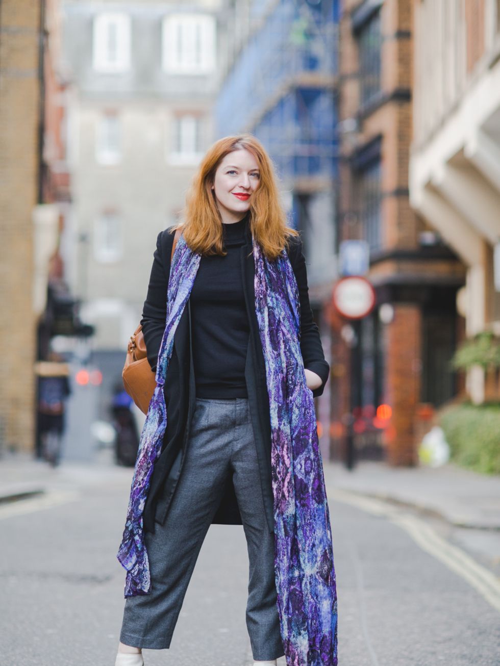 Natasha Pearlman - Deputy Editor.

Reiss coat, Marks & Spencer top, Margaret Howell trousers, Nicholas Kirkwood shoes, Lily and Lionel scarf, Asos backpack.