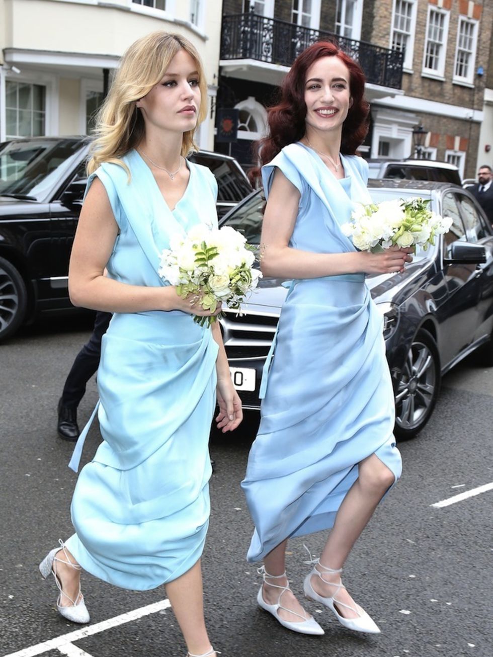 Georgia May and Elizabeth Jagger acted as bridesmaids for mother Jerry Hall as she married Rupert Murdoch in March 2016. They wore pale blue dresses by Vivienne Westwood.