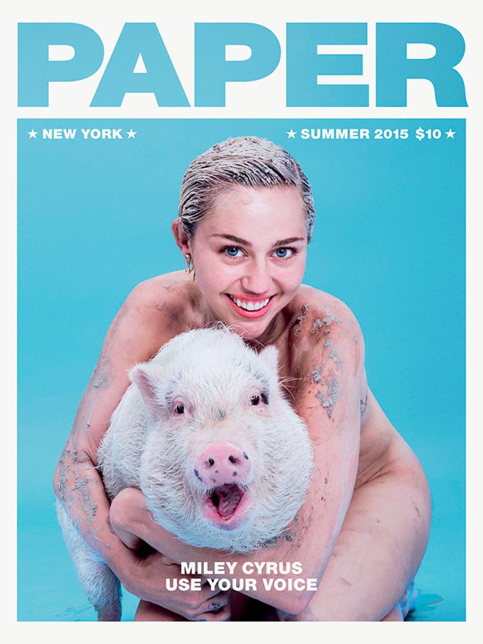<p><strong>A pig</strong></p>

<p>Not just any pig, of course - this is Miley's pet pig, Bubba Sue, protecting Miley's modesty on the cover of Paper Magazine. #Breaktheinternet indeed.</p>