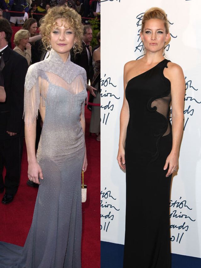<p>Kate Hudson in Stella McCartney at the Oscars in 2001 (L) and at the 2011 BFAs (R) </p>