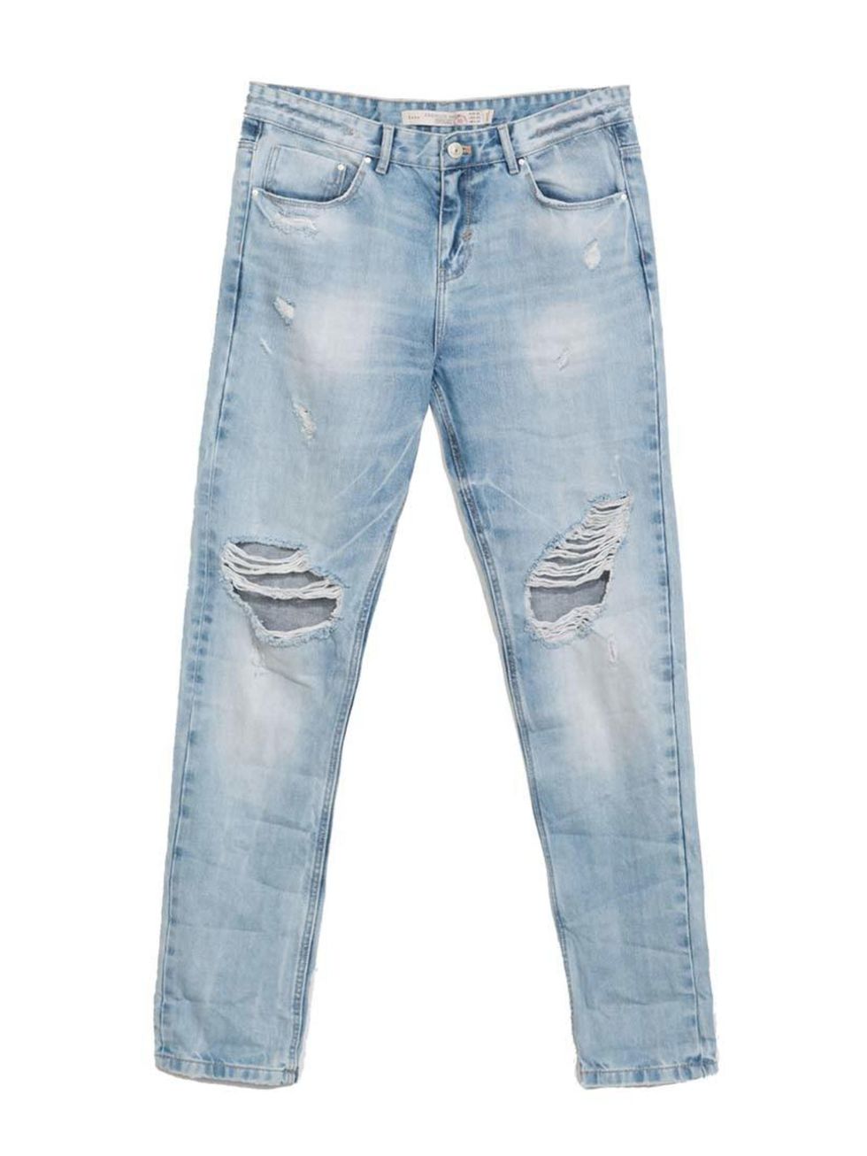 <p><a href="http://www.zara.com/uk/en/woman/jeans/trf/peg-leg-distressed-denim-c431510p1667350.html">Zara</a> jeans, £29.99</p>