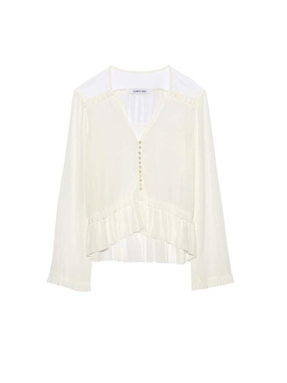 <p>Embrace summer and pair your trousers with a sheer shirt.</p><p>Shirt by <a href="http://www.net-a-porter.com/product/432130/Elizabeth_and_James/marian-ruffled-voile-blouse">Elizabeth &amp; James</a>, £205</p>