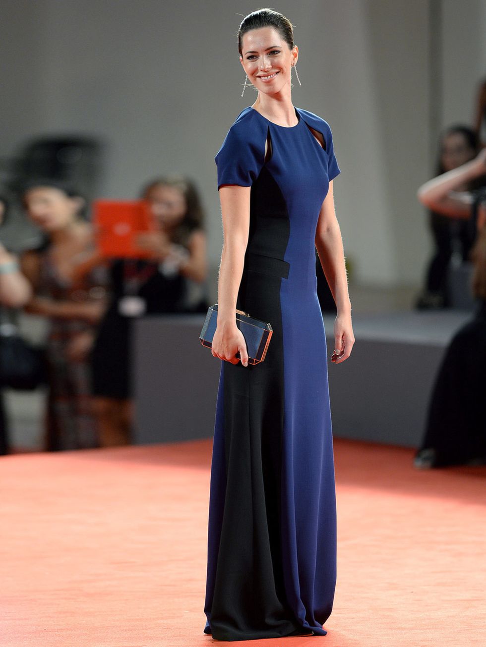 <p>Rebecca Hall is wearing a Prabal Gurung full length blue cut out gown to the Une Promesse premiere, 4th September 2013.</p>