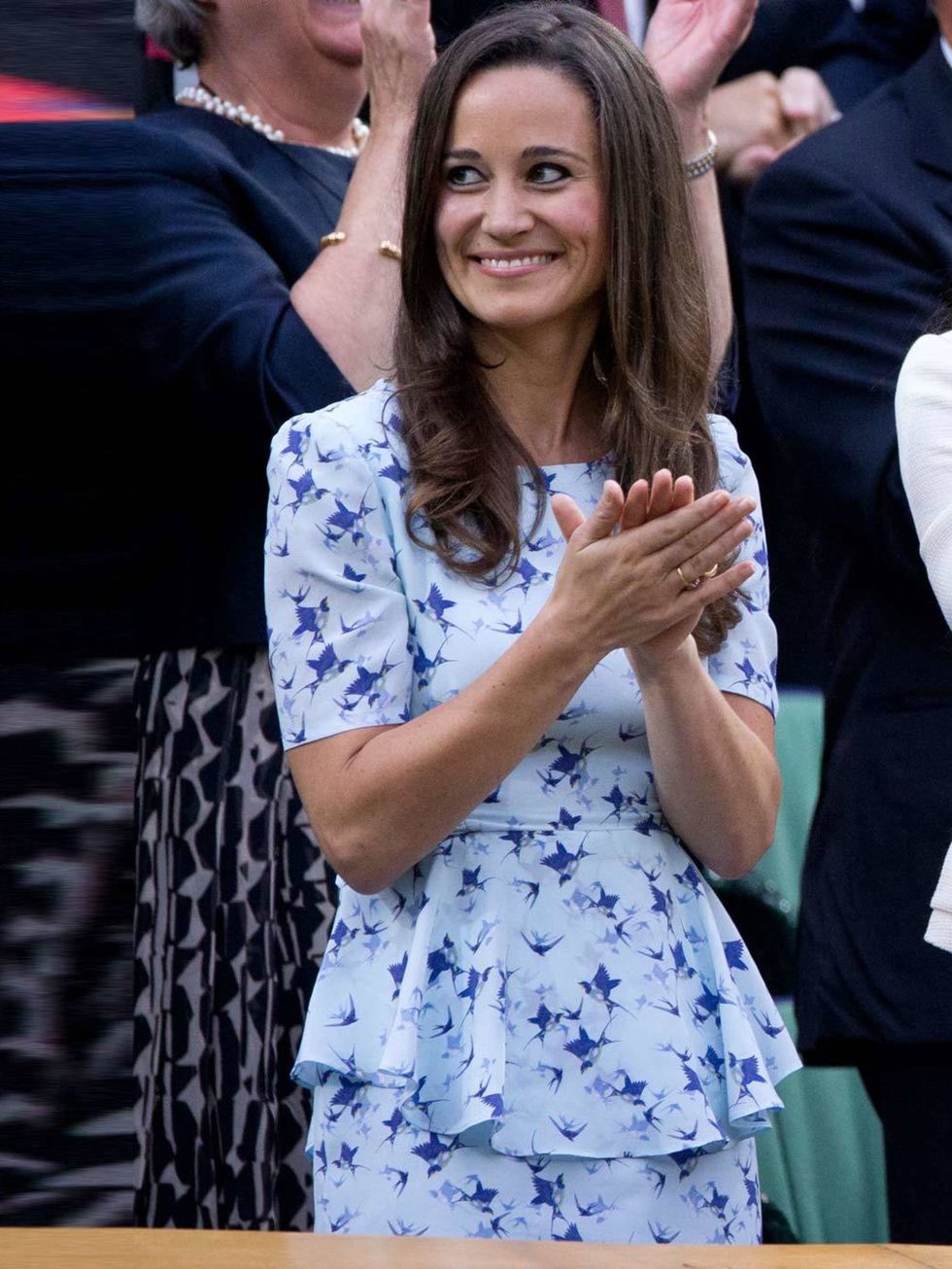 Pippa Middleton wearing a Project D peplum dress to Wimbledon 2012