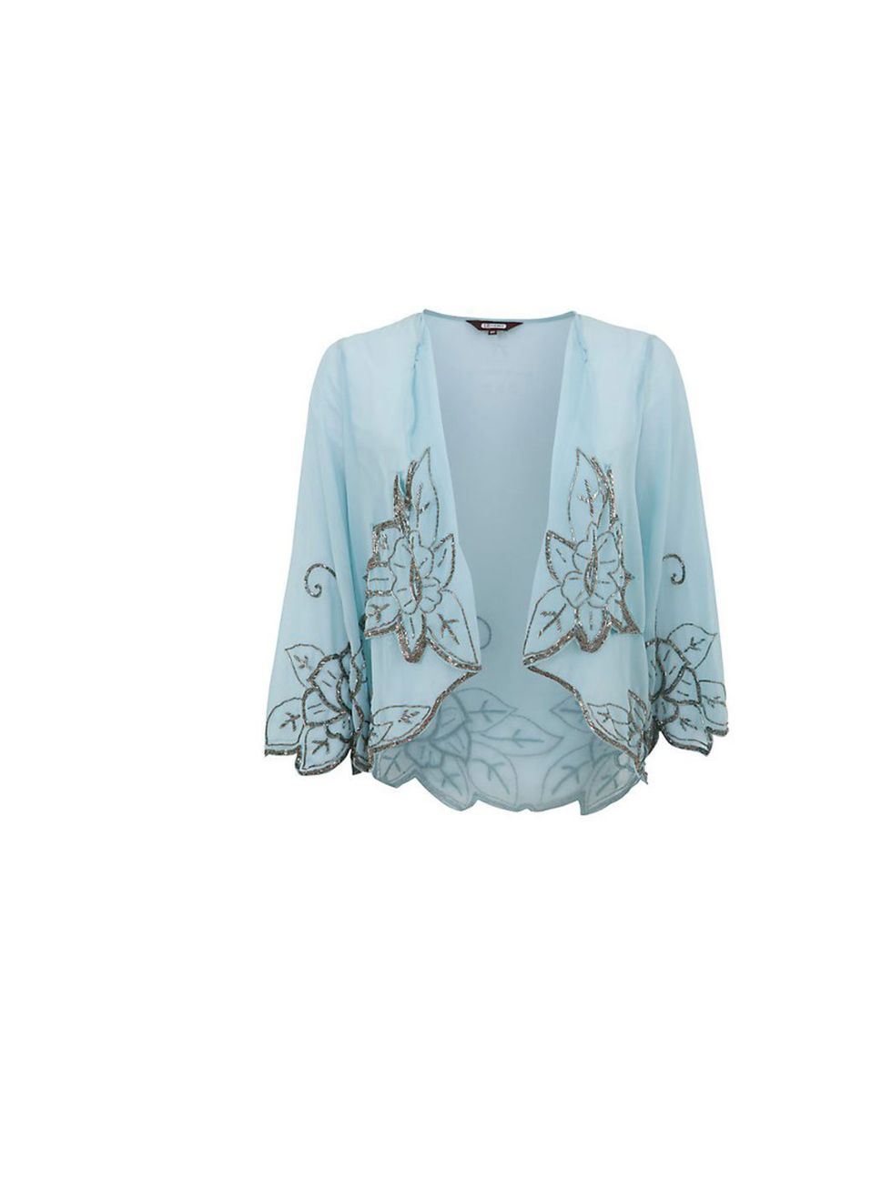 <p>18 and East embellished chiffon jacket, £39.99, at <a href="http://www.newlook.com/shop/womens/jackets-and-coats/18-and-east-pale-blue-embellished-leaf-chiffon-jacket-_284053345">New Look </a></p>