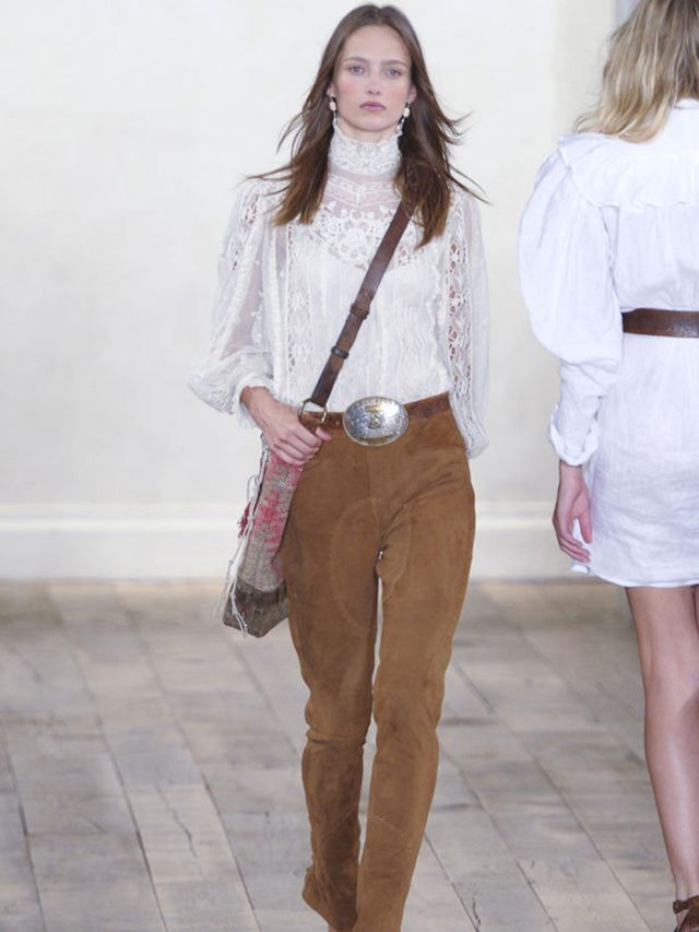 <p> </p><p>Ralph Lauren's show yesterday on the final day of New York fashion week looked to the Wild West. Literal looks of saddle suede spat pants and fringed waistcoats sat alongside Victoriana high-necked dresses, silver lame shifts and suede shorts. 