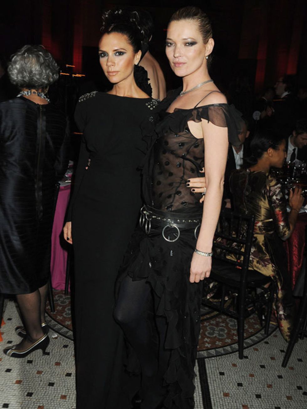 <p>Victoria Beckham wearing one of her designs &amp; Kate Moss wearing Chrsitian Dior </p>