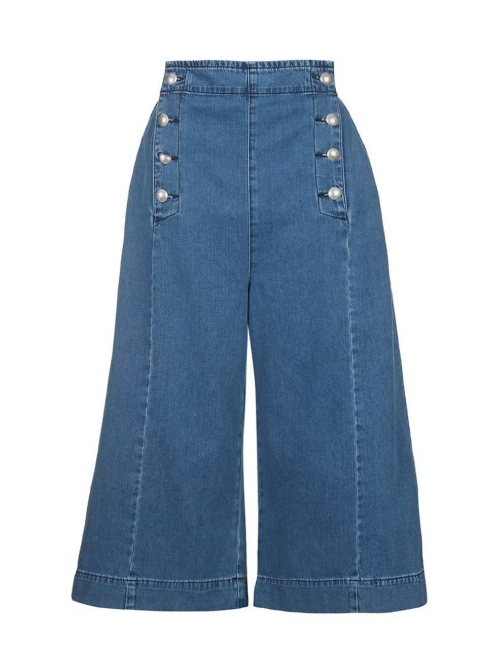 <p>Denim with a nautical spin.</p>

<p><a href="http://www.topshop.com/en/tsuk/product/new-in-this-week-2169932/new-in-this-week-493/moto-nautical-button-culottes-4230357?bi=201&ps=200" target="_blank">Topshop</a> culottes, £40</p>