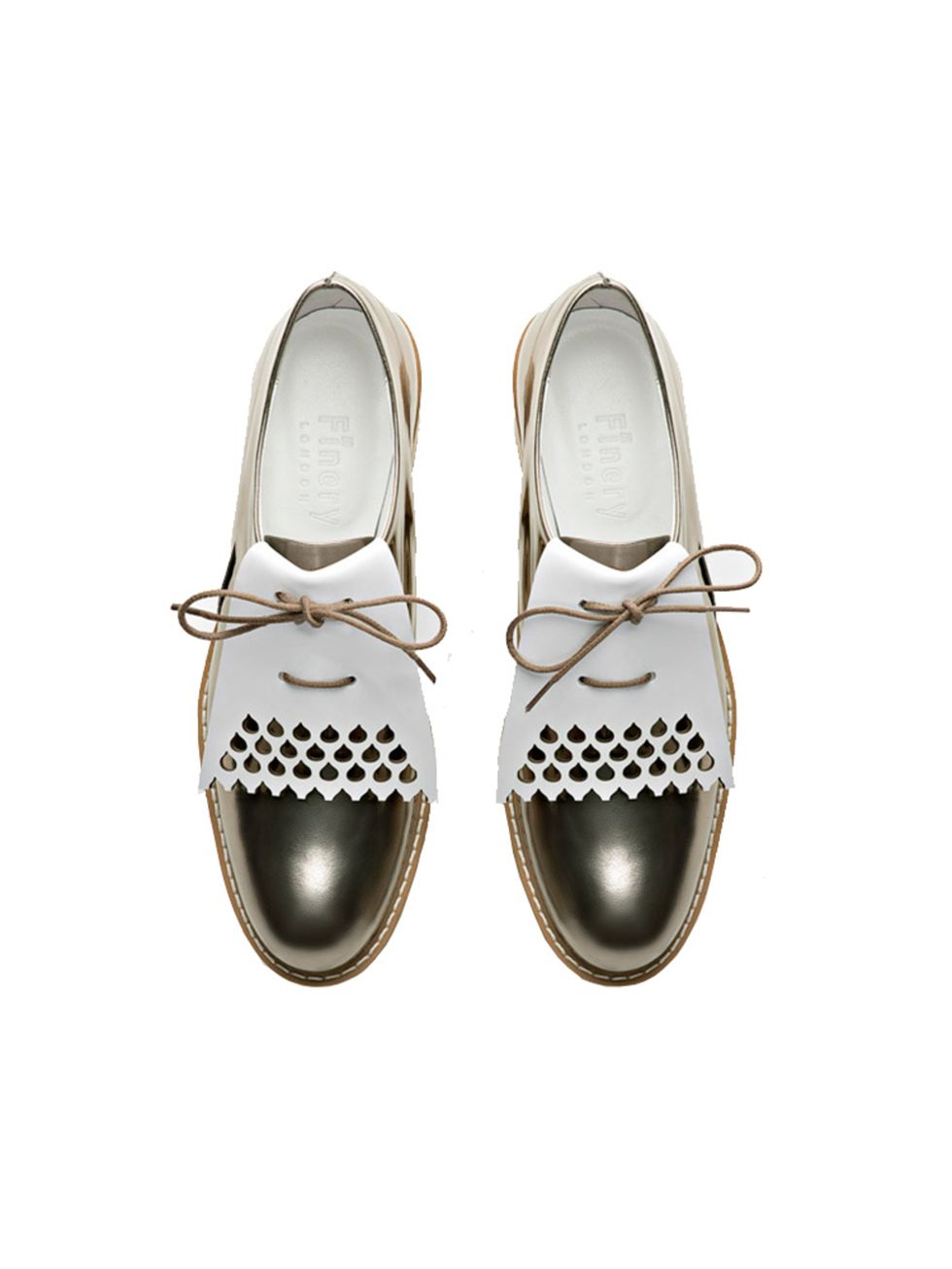 <p><a href="https://www.finerylondon.com/uk/products/inglewood-lace-up-spat-silver" target="_blank">Finery</a> brogues, £109</p>