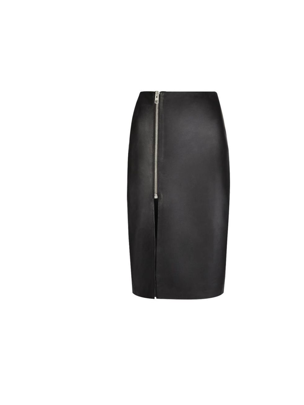 <p>A thigh split skirt might sound scary - especially if it's leather - but worn the right way it is a recipe for sexy chic. Try <a href="http://www.allsaints.com/women/skirts/allsaints-amer-skirt/?colour=5&amp;category=490">All Saints</a>' 'Amer' skirt w