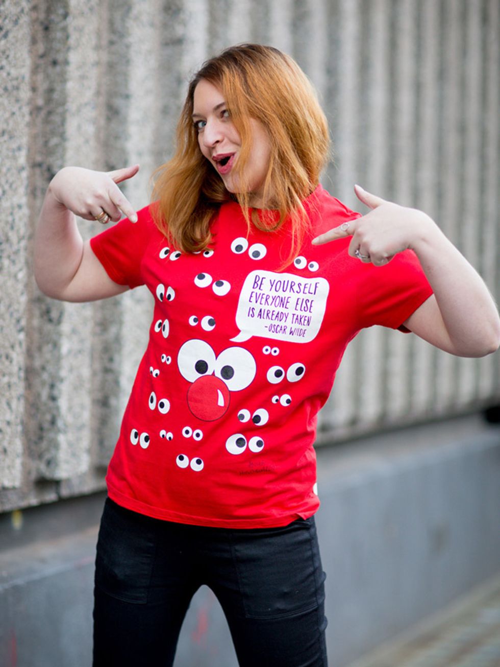 <p>Natasha Pearlman  Deputy Editor.</p>

<p>Anya Hindmarch Red Nose Day T-shirt. </p>