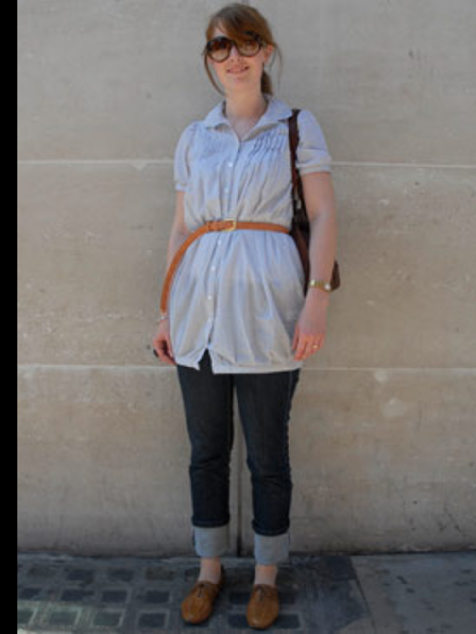 <p>Whatever the current season's trends dictate, a mannish cotton shirt is always the chicest way to keep your cool in summer. Make like Ann Marie and use a skinny leather belt to highlight your waist then simply team with your favourite jeans and some so