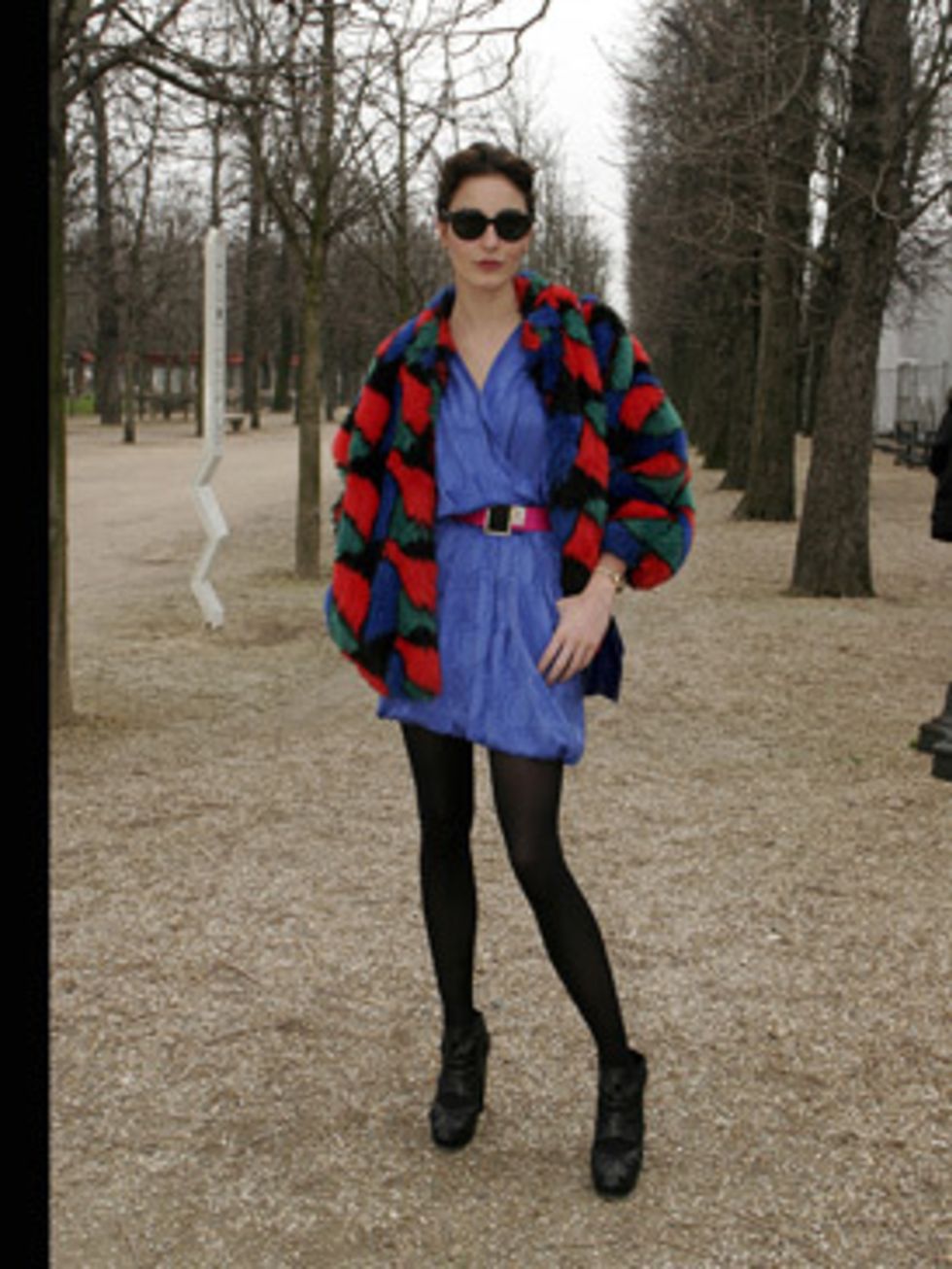 <p>This bold outfit is daring but works because the proportions are just right - she has teamed an oversize jacket with a mini dress to balance out the look.</p>