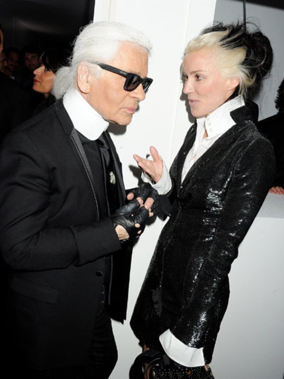 <p>Karl Lagerfeld and Daphne Guinness at the Selfridges launch party</p>