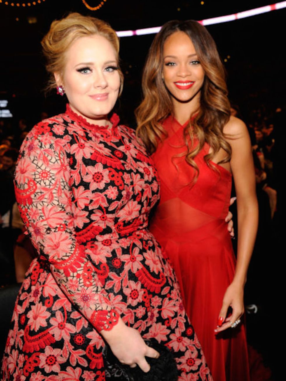 <p><strong>Adele and Rihanna</strong></p>

<p>There seems to be a mutual girl crush situation going on between Adele and RiRi. "If Rihanna wanted me, I'd do it with her. She's hot," Adele said . "She had pinstripe flares on. She whipped them off and there