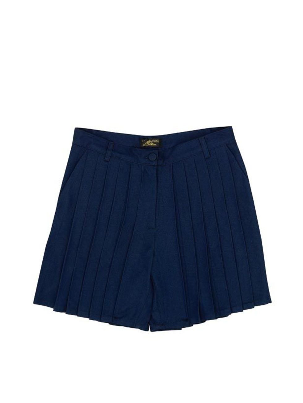 <p>Navy pleated shorts, £127, by Le Mont St Michel at Urban Outfitters (0203 219 1944) </p>