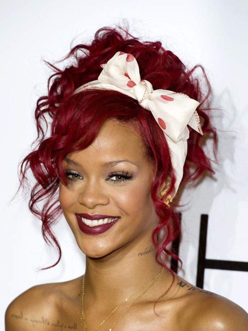 <p>A headscarf is an instant and effortless way to accessorise your look and a great way to disguise bedraggled, beach blasted hair.  Take your cue from Rihanna and haphazardly pin up your hair before tying around a scarf and looping in to a bow.  Keep th