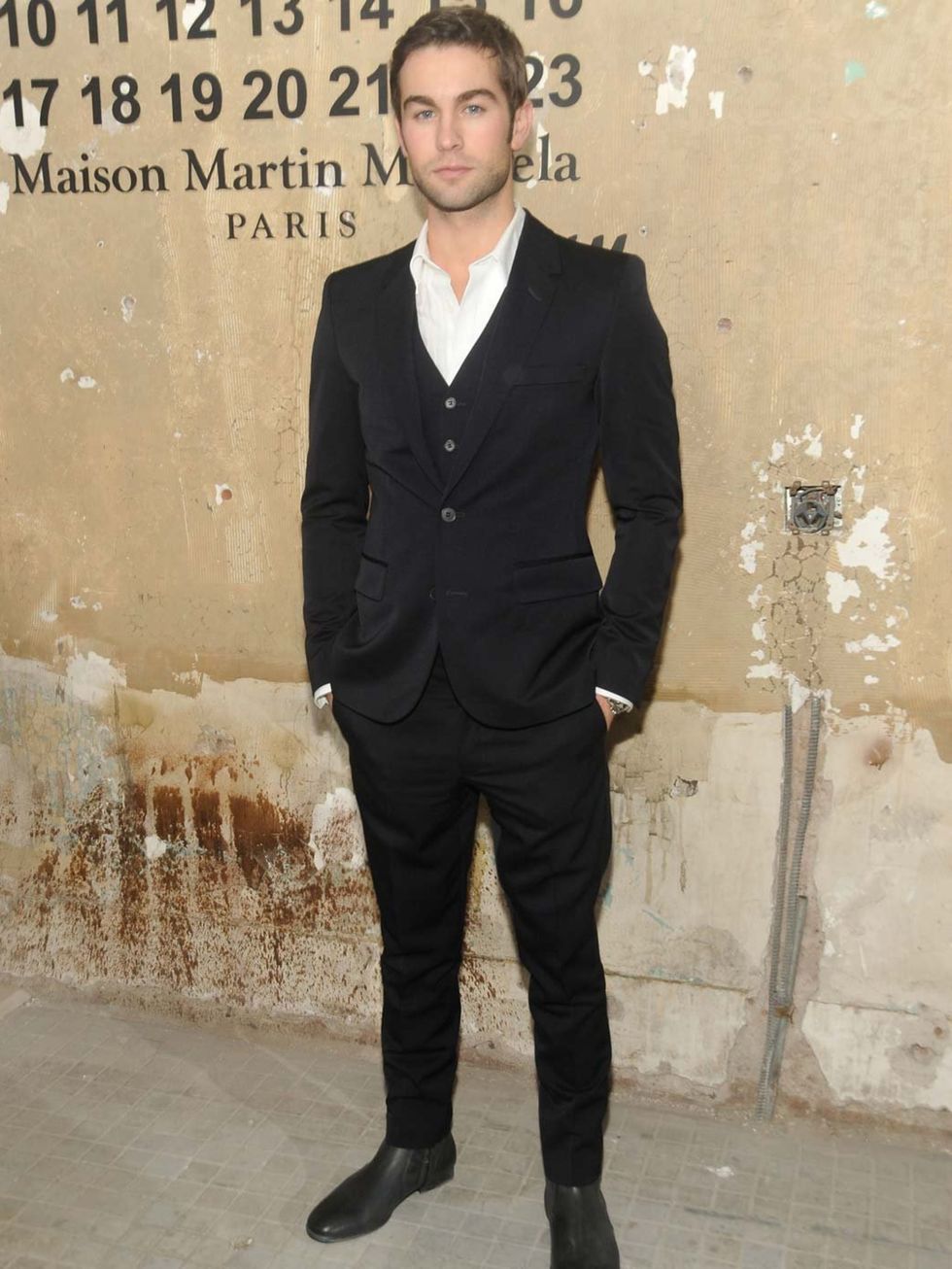 <p>Chace Crawford at the Maison Martin Margiela for H&amp;M launch</p>