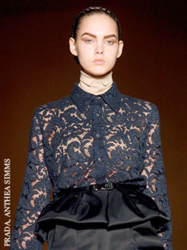 <p>  </p><p>Taking a small piece of black lace as her starting point, (the fabric we perhaps most associate with weddings, funerals and sexy underpinnings), she made almost an entire collection from it. From suits and trousers to dresses and coats, it was