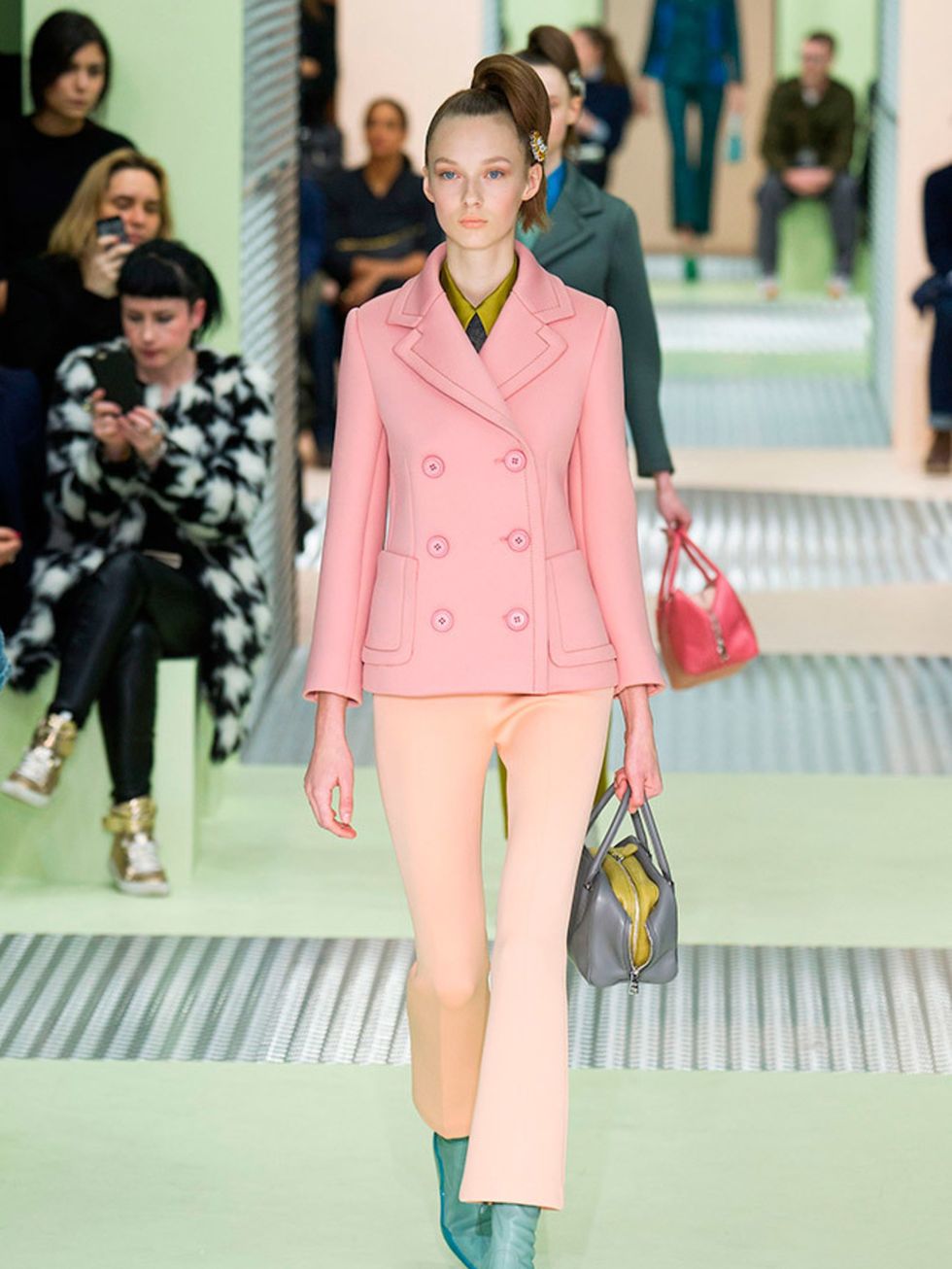 <p>PRADA</p>

<p>Who knew you need a bicoloured pink trouser suit fashioned from neoprene. Miuccia Prada, thats who. AMC</p>