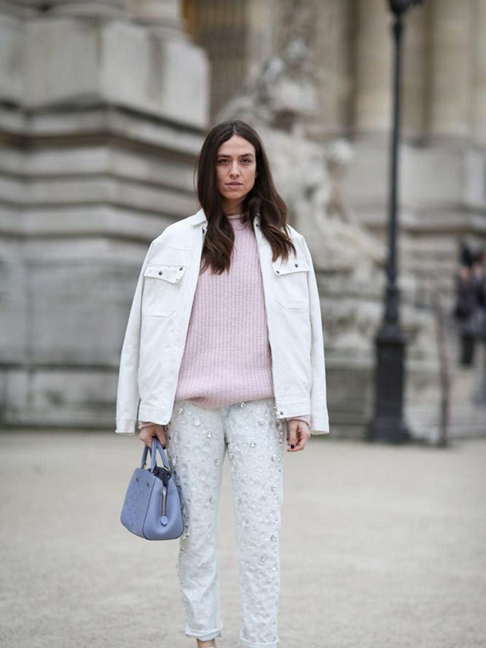 <p>Erika Boldrin</p>

<p>Dondup jacket and jeans, Louis Vuitton bag, Adidas trainers</p>