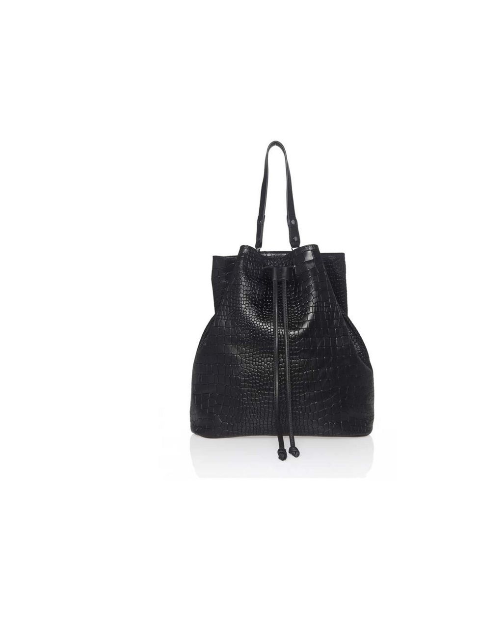<p>Embossed leather makes for a souped-up version of the grunge bag of choice, the rucksack. The drawstring close and informal slouchy design keep this low-key... <a href="http://www.kurtgeiger.com/bags/dash-rucksack-black-leather-kurt-geiger-london-acces