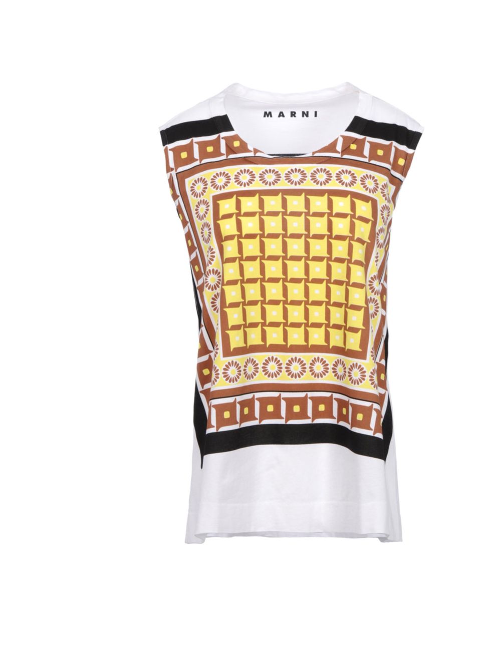 <p>Marni is the quirky print Queen. So get in on the act with this amazing top, pair with bleached denim and metallic sandals and youre sorted for the season ahead Marni sleeveless printed T-shirt, £130, at <a href="http://www.thecorner.com/gb/women/sle