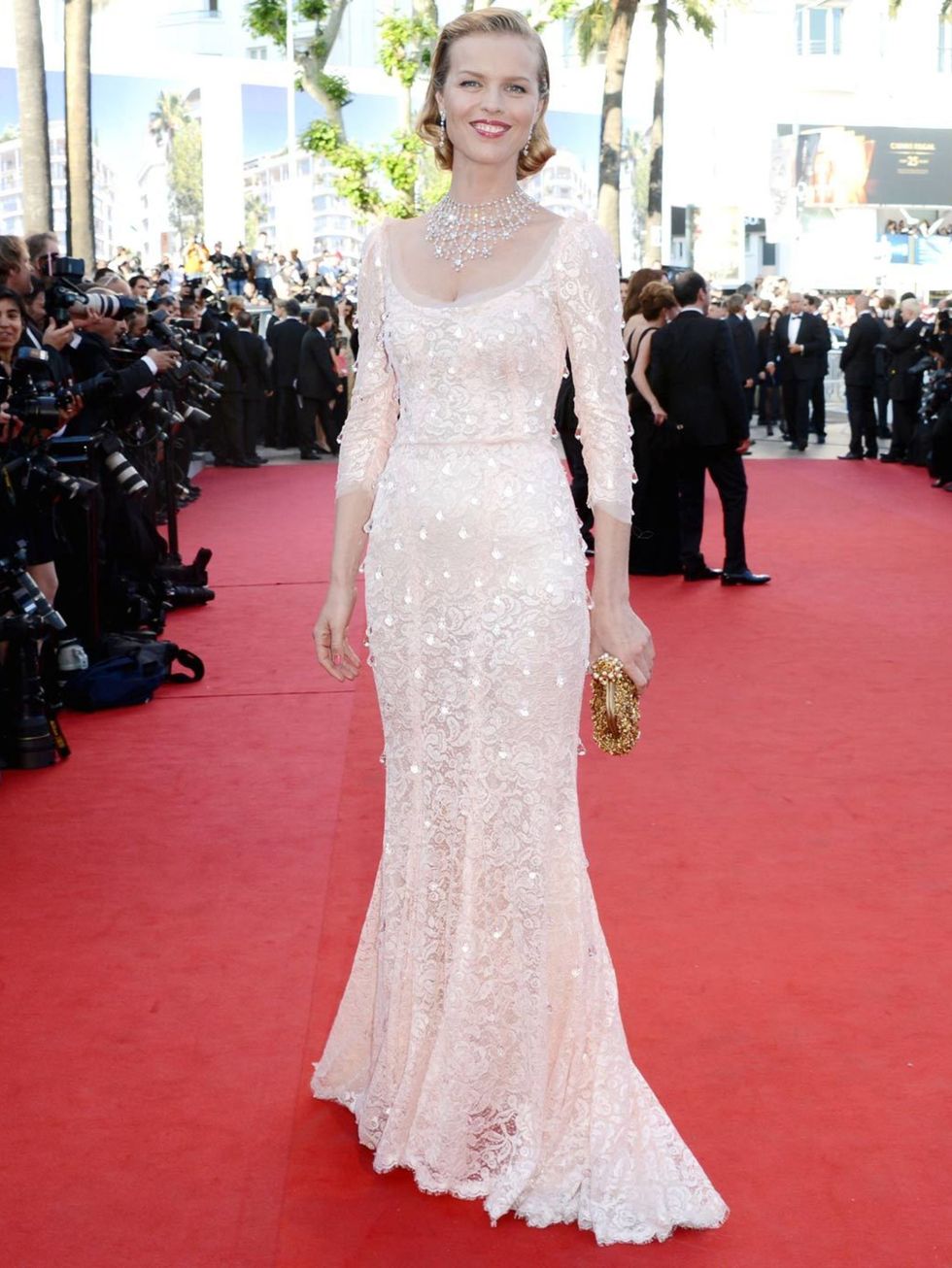 <p><a href="http://www.elleuk.com/content/search?SearchText=Eva+Herzigova&amp;SearchButto">Eva Herzigova</a> wearing an embellished white gown on the red carpet during <a href="http://www.elleuk.com/star-style/red-carpet/cannes-film-festival-2012">Cannes 