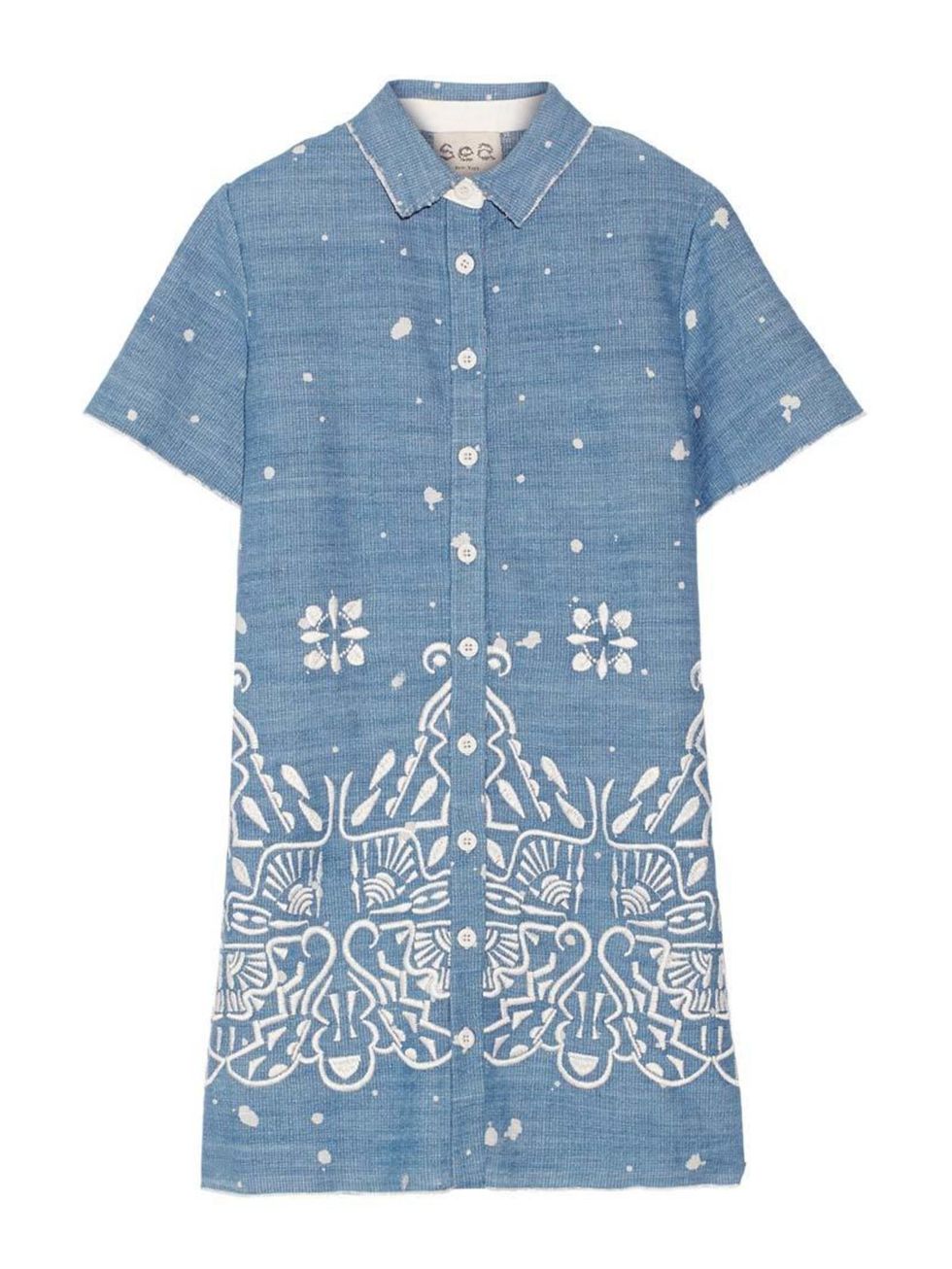 <p>Wear with gladiator sandals and gold jewellery.</p>

<p>Sea NY dress, £405 at <a href="http://www.net-a-porter.com/product/541924/SEA/embroidered-denim-mini-dress" target="_blank">Net-A-Porter</a></p>