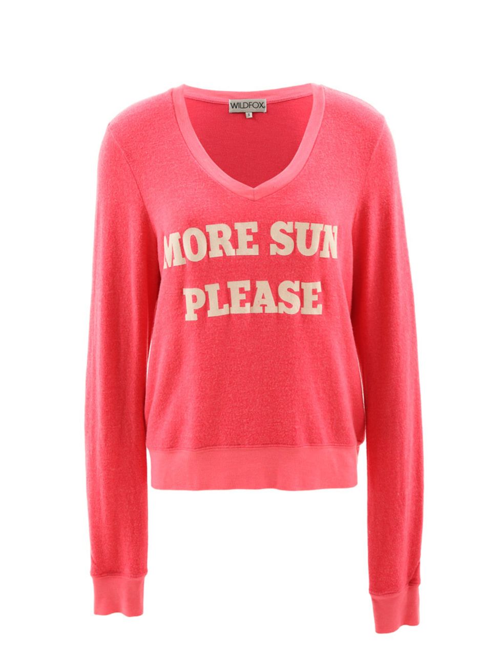 <p><a href="http://www.wildfoxcouture.co.uk/store/shop-now/wildfox-sweaters/more-sun-please-v-neck-baggy-beach-jumper.html" target="_blank">Wildfox</a> jumper, £83</p>