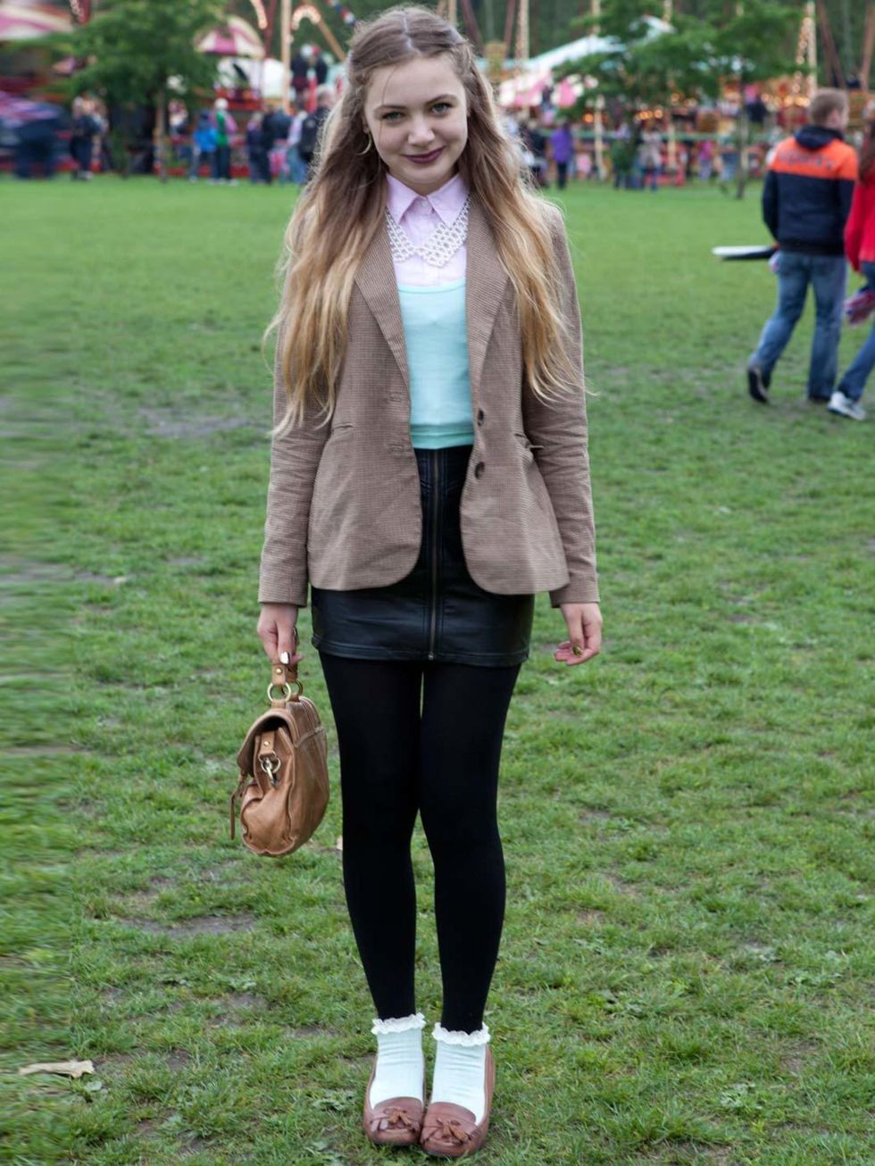 <p>Lily, 16, student. Jacket Zara, skirt and shirt H&amp;M, vest, socks and bag Topshop and shoes New Look.</p><p>Photo by Rick Kelly</p>