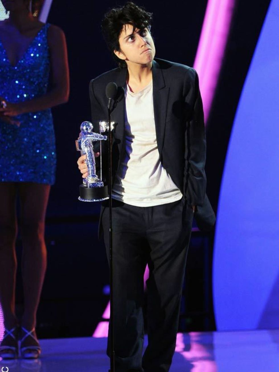 <p><a href="http://www.elleuk.com/starstyle/style-files/(section)/lady-gaga">Lady Gaga</a> in drag as her alter-ego Jo Calderone at the MTV Video Music Awards, 28 August 2011</p>