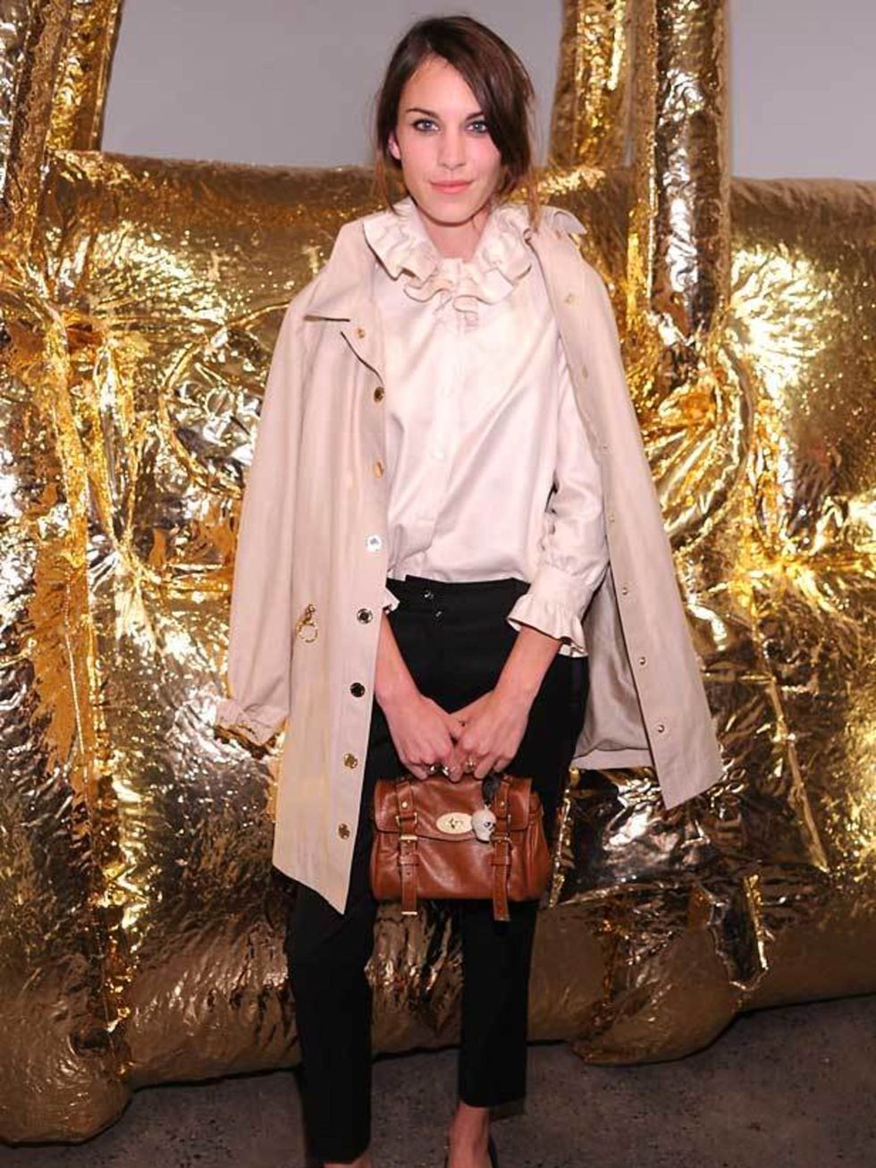 <p><a href="http://www.elleuk.com/starstyle/style-files/(section)/alexa-chung">Alexa Chung</a> paired <a href="http://www.elleuk.com/content/search?SearchText=charlotte+olympia&amp;SearchButton=Search">Charlotte Olympia</a> flats with the Polly Push Lock 