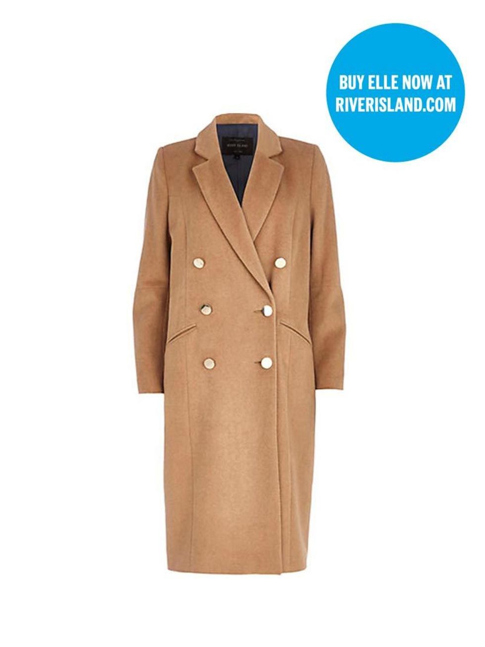 <p>Classic camel is always in style. And now, while you're shopping at River Island, you can pick up the latest issue of ELLE. Two birds...</p>

<p><a href="http://www.riverisland.com/women/coats--jackets/coats/Camel-double-breasted-midi-coat-660160" targ