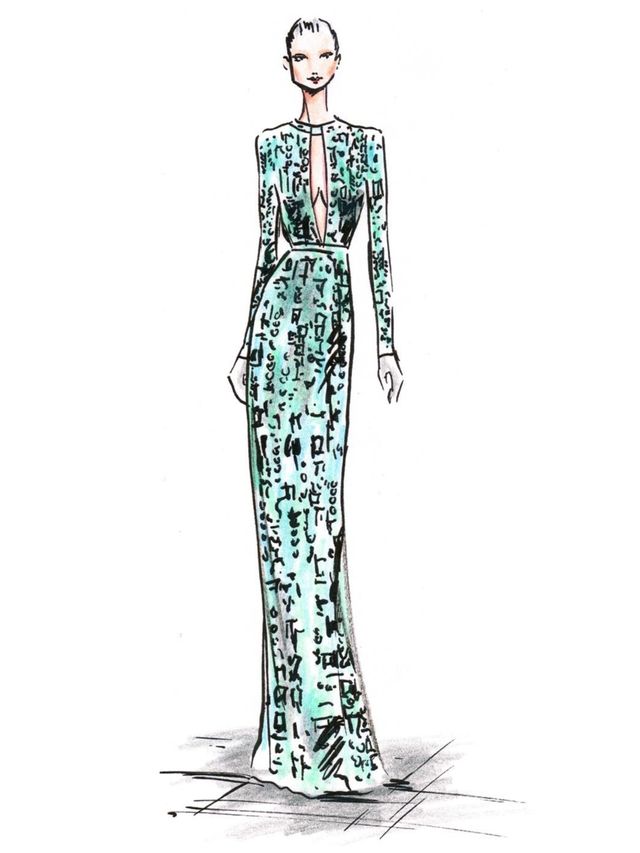 <p>A sketch of Look 8 from Nicholas Oakwell's S/S '12 couture collection.</p>