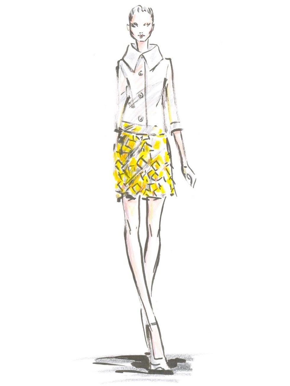 <p>A sketch of Look 7 from Nicholas Oakwell's S/S '12 couture collection.</p>